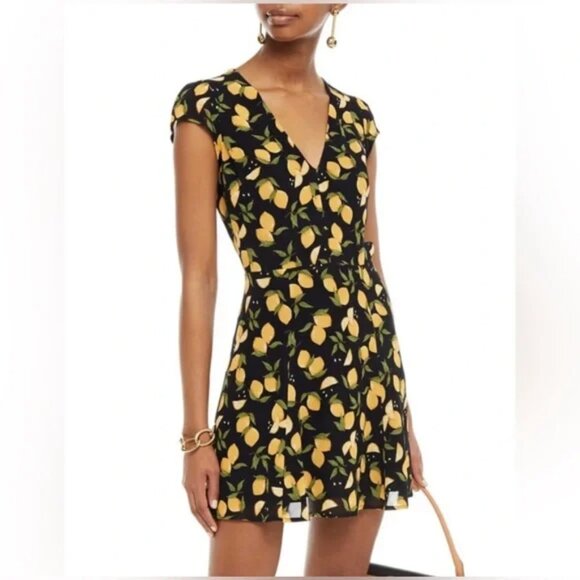 NWT REFORMATION Deven Lemon Drop Print Mini Dress - Size 10 - Picture 1 of 7